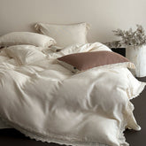 Nora Lace Double Gauze Ruffle Bedding Set - Beige